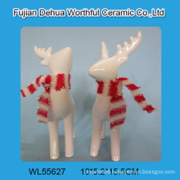 New arrivals,ceramic christmas reindeer,cheap white deer statue with scarf